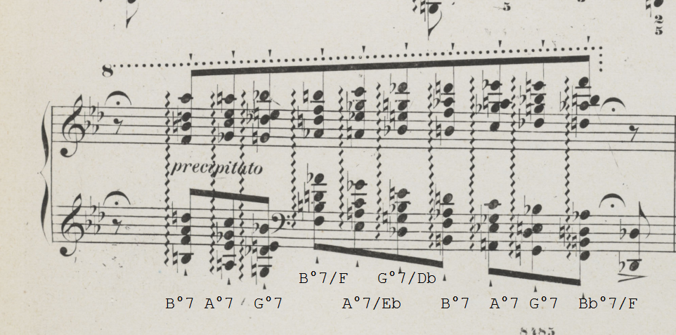 Example that Hamilton cites of Liszt's Transcendental Study in F Minor, bar 159, my analysis