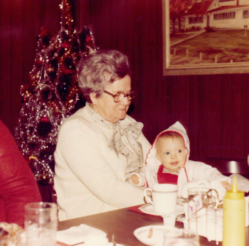 Grandmother Thelma Midkiff wih Elizabeth Christmas 1979